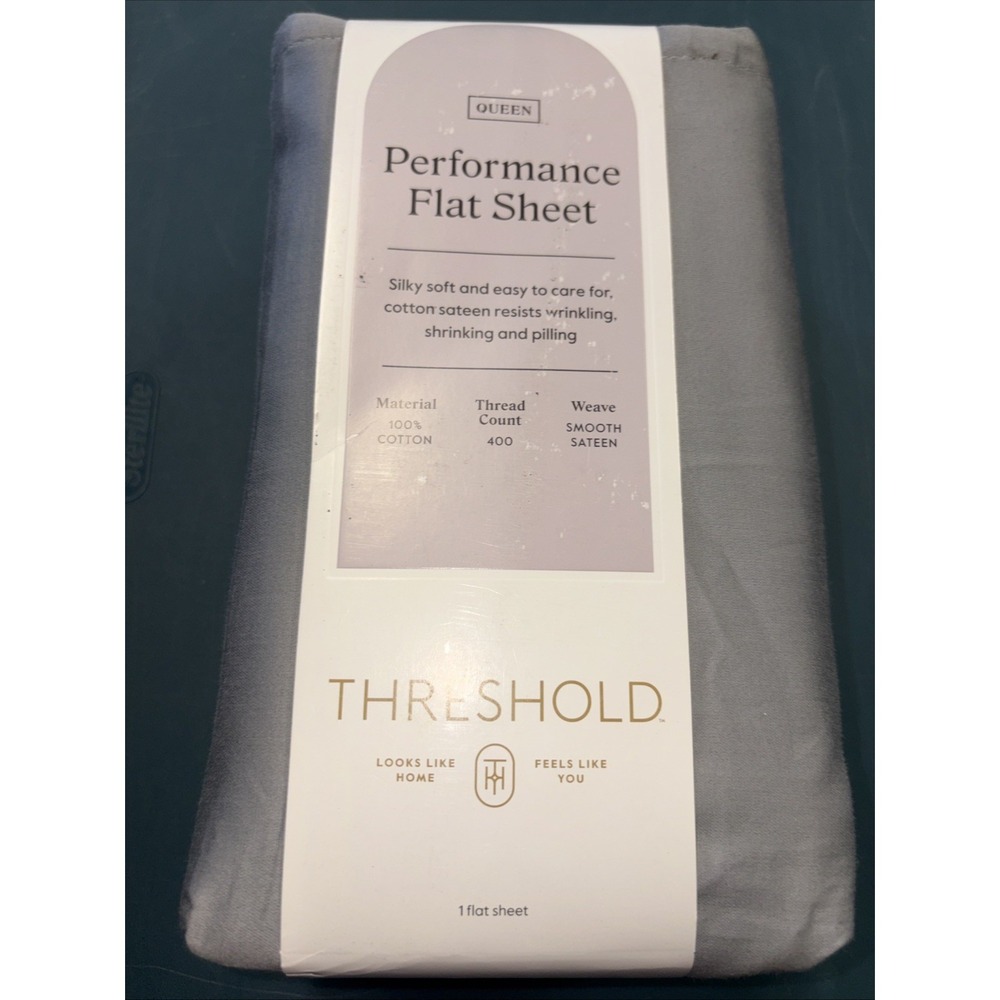Queen 400 Thread Count Performance Flat Sheet Classic Gray - Threshold: Cotton